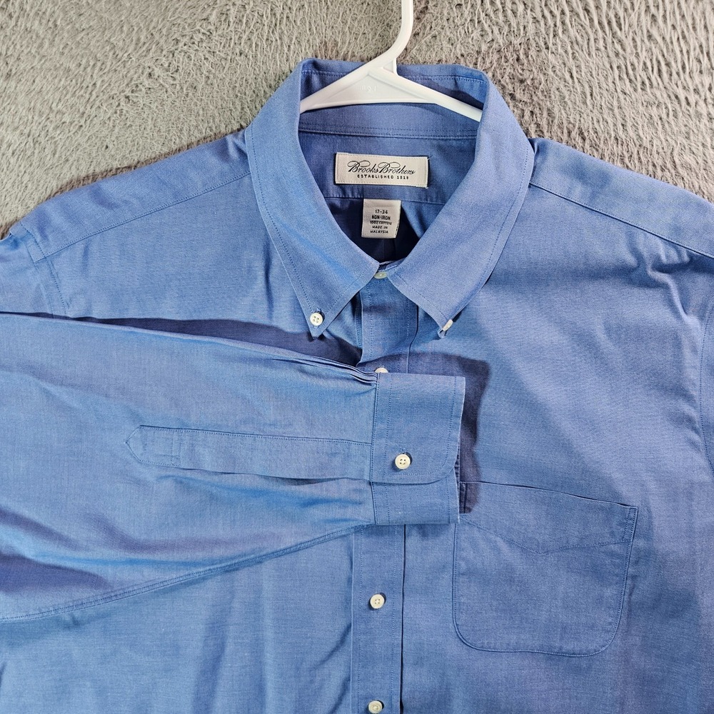 Brooks Brothers Shirt Men‎ 17 34 Button Up Long Sleeve Blue